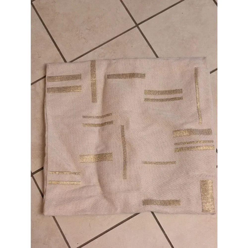 Lot Of 4 West Elm Embroidered Metallic Pillow Cover Belgian Flax Jute Linen Gold